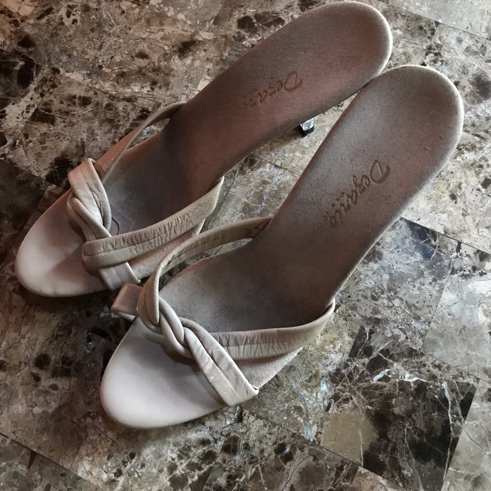Dezario Lucite and Tan Leather Kitten Heel - 11B - 3” heel.